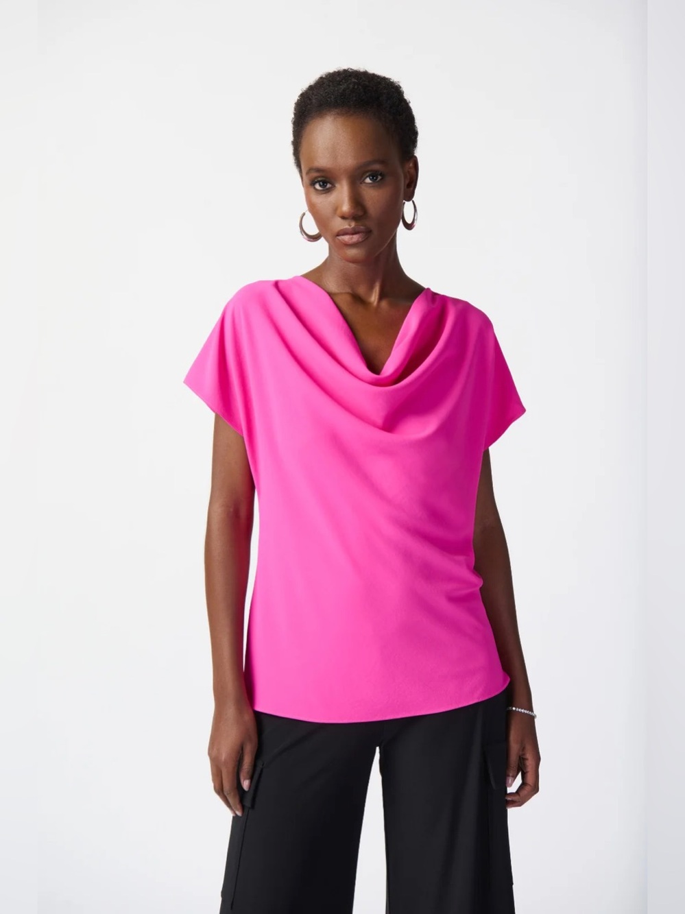 Joseph Ribkoff Ultra Pink Cowl Neck Blouse Size 10 Career Wear